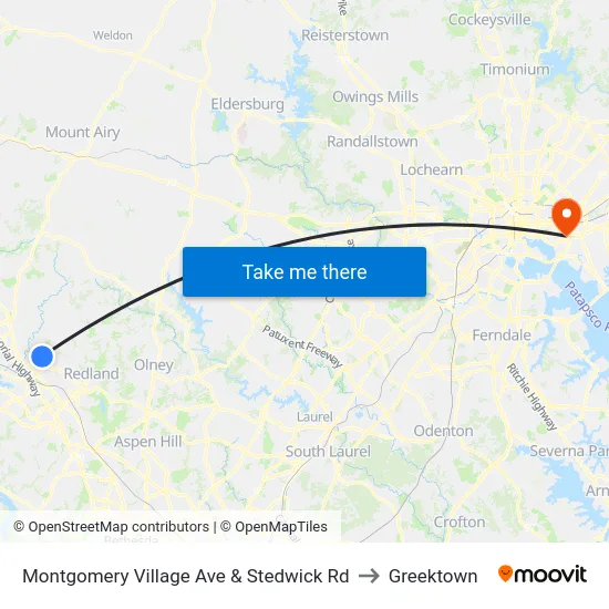 Montgomery Village Ave & Stedwick Rd to Greektown map