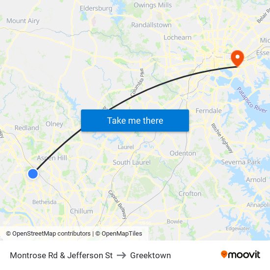 Montrose Rd & Jefferson St to Greektown map
