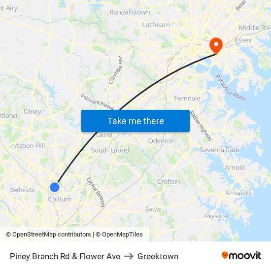 Piney Branch Rd & Flower Ave to Greektown map