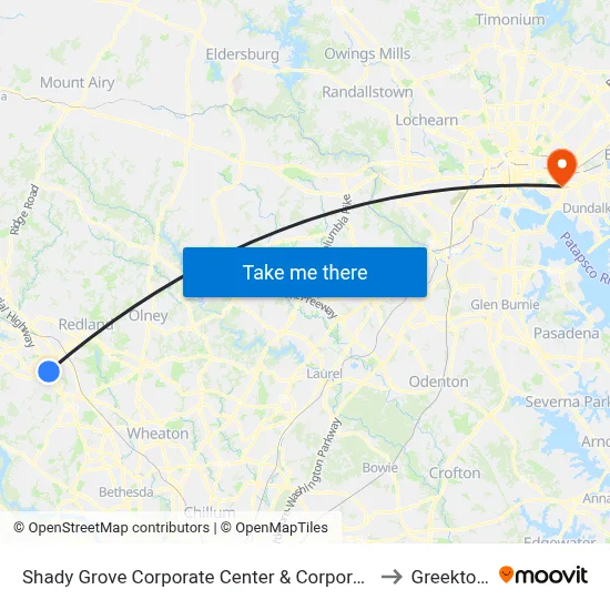 Shady Grove Corporate Center & Corporate Blvd to Greektown map