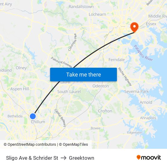 Sligo Ave & Schrider St to Greektown map