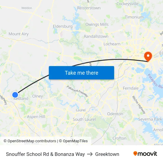 Snouffer School Rd & Bonanza Way to Greektown map