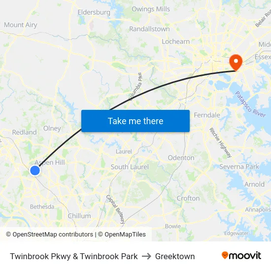Twinbrook Pkwy & Twinbrook Park to Greektown map