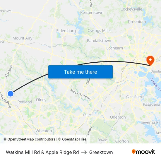 Watkins Mill Rd & Apple Ridge Rd to Greektown map