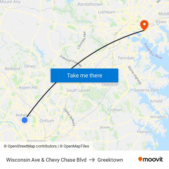 Wisconsin Ave & Chevy Chase Blvd to Greektown map