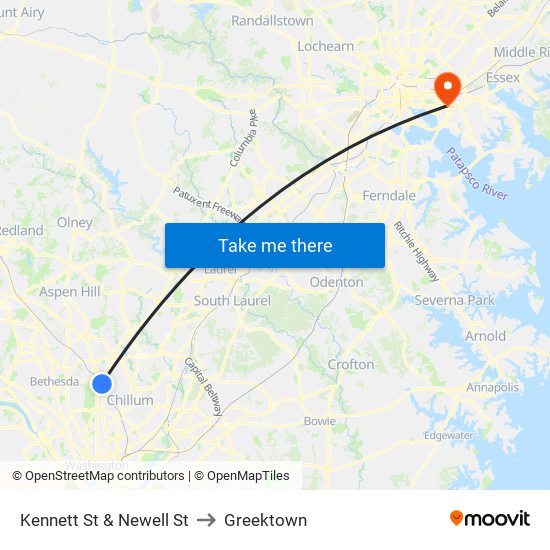 Kennett St & Newell St to Greektown map