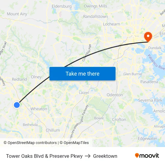 Tower Oaks Blvd & Preserve Pkwy to Greektown map