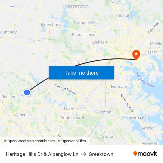 Heritage Hills Dr & Alpenglow Ln to Greektown map