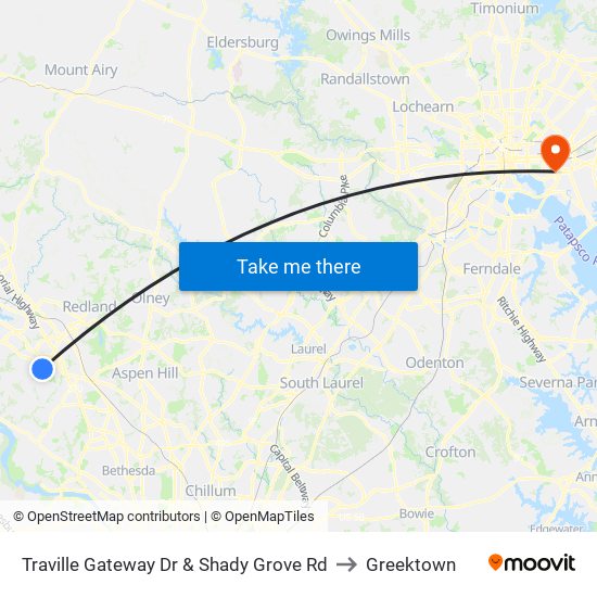 Traville Gateway Dr & Shady Grove Rd to Greektown map