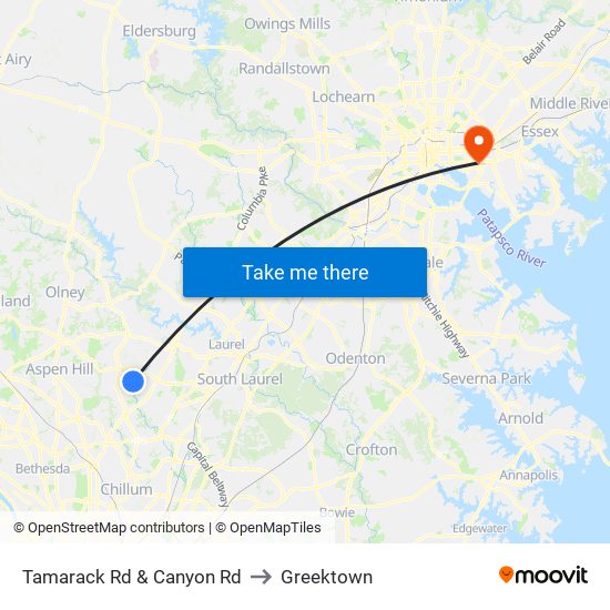 Tamarack Rd & Canyon Rd to Greektown map