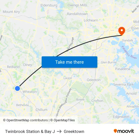 Twinbrook Station & Bay J to Greektown map