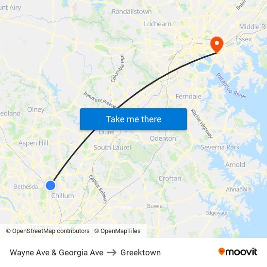 Wayne Ave & Georgia Ave to Greektown map