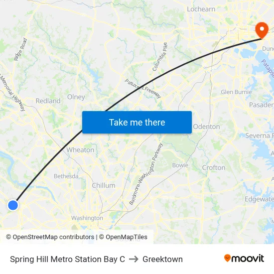 Spring Hill Metro Station Bay C to Greektown map