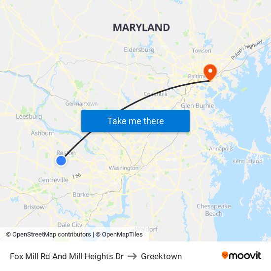 Fox Mill Rd And Mill Heights Dr to Greektown map