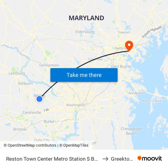 Reston Town Center Metro Station S Bay B to Greektown map