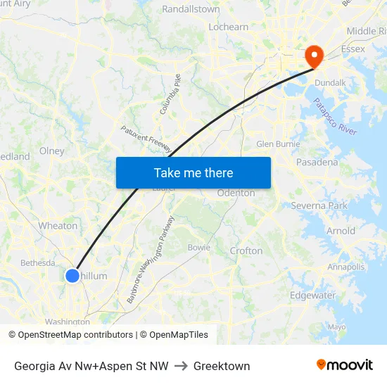 Georgia Av Nw+Aspen St NW to Greektown map
