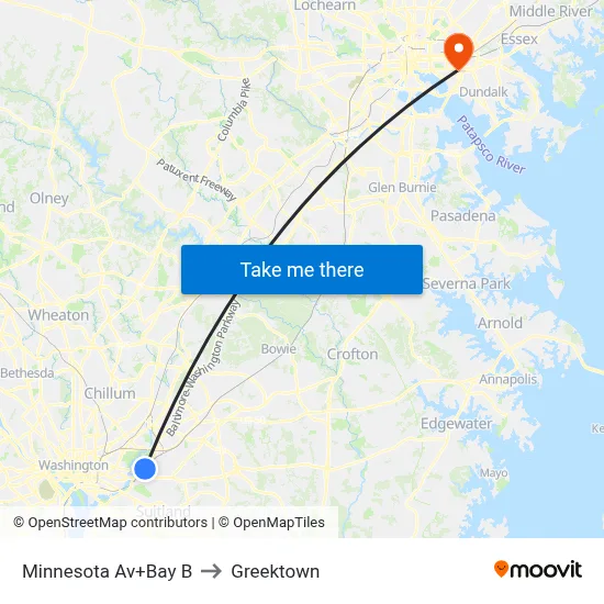 Minnesota Av+Bay B to Greektown map