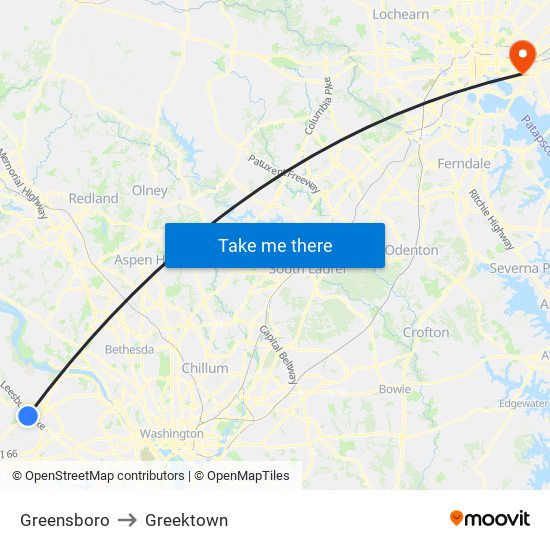 Greensboro to Greektown map