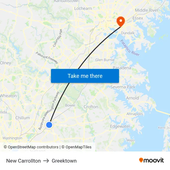 New Carrollton to Greektown map