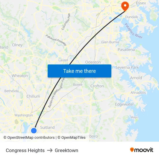 Congress Heights to Greektown map