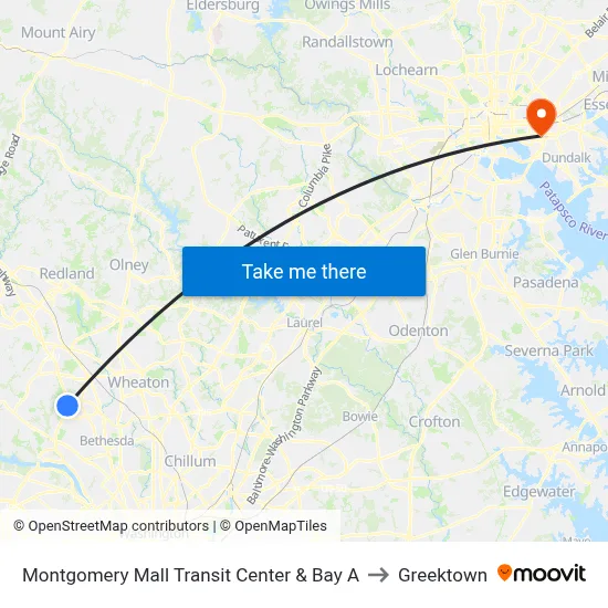 Montgomery Mall Transit Center & Bay A to Greektown map
