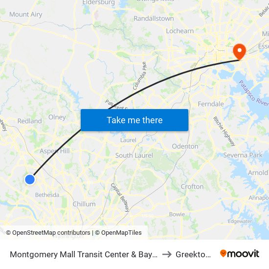 Montgomery Mall Transit Center & Bay B to Greektown map