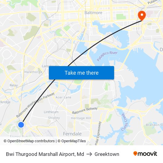 Bwi Thurgood Marshall  Airport, Md to Greektown map