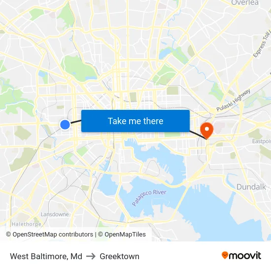 West Baltimore, Md to Greektown map
