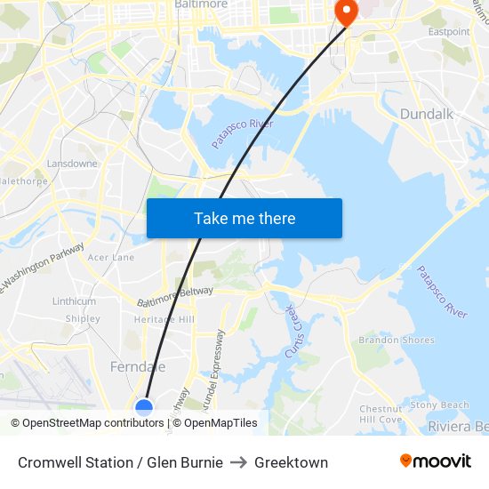 Cromwell Station / Glen Burnie to Greektown map