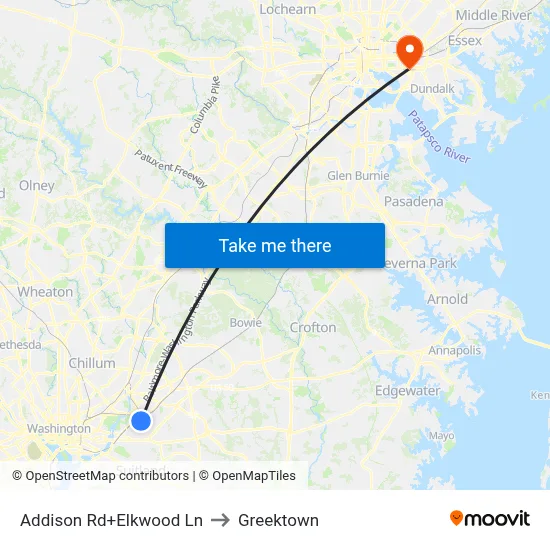 Addison Rd+Elkwood Ln to Greektown map