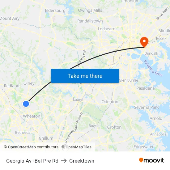 Georgia Av+Bel Pre Rd to Greektown map