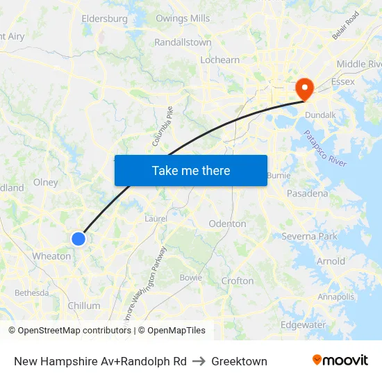 New Hampshire Av+Randolph Rd to Greektown map