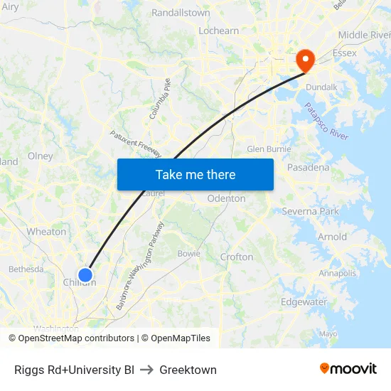 Riggs Rd+University Bl to Greektown map