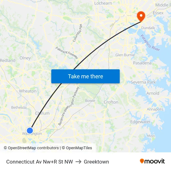 Connecticut Av Nw+R St NW to Greektown map