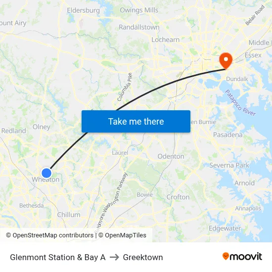Glenmont Station & Bay A to Greektown map