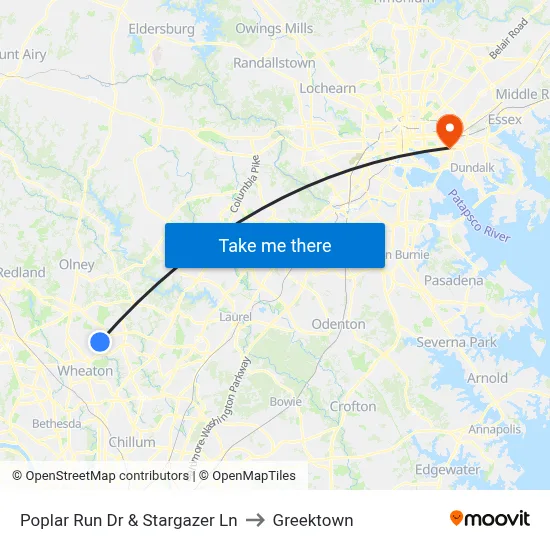 Poplar Run Dr & Stargazer Ln to Greektown map