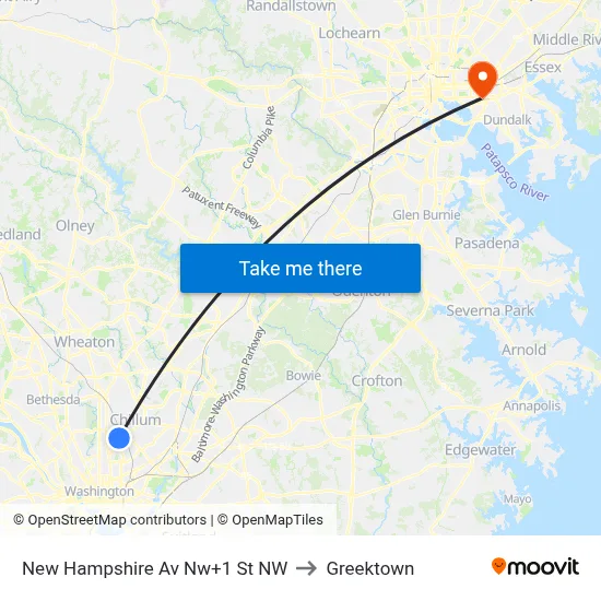 New Hampshire Av Nw+1 St NW to Greektown map