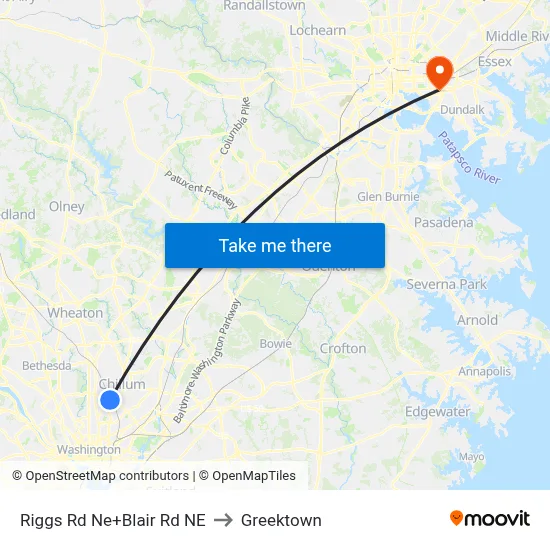 Riggs Rd Ne+Blair Rd NE to Greektown map