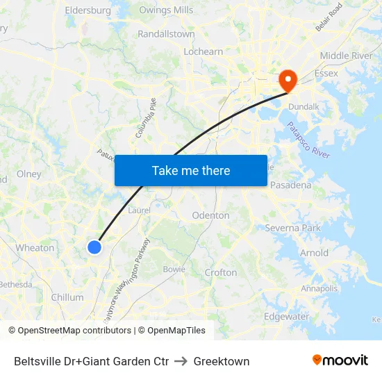 Beltsville Dr+Giant Garden Ctr to Greektown map