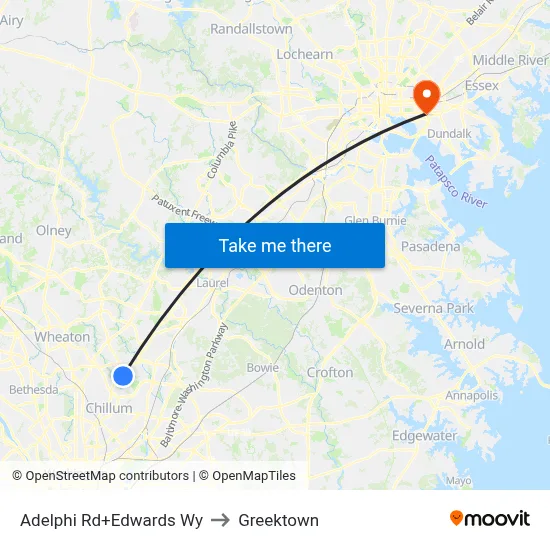 Adelphi Rd+Edwards Wy to Greektown map