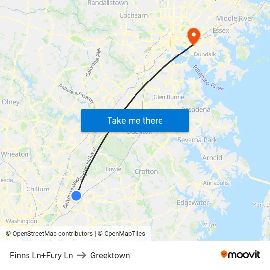 Finns Ln+Fury Ln to Greektown map