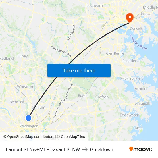 Lamont St Nw+Mt Pleasant St NW to Greektown map