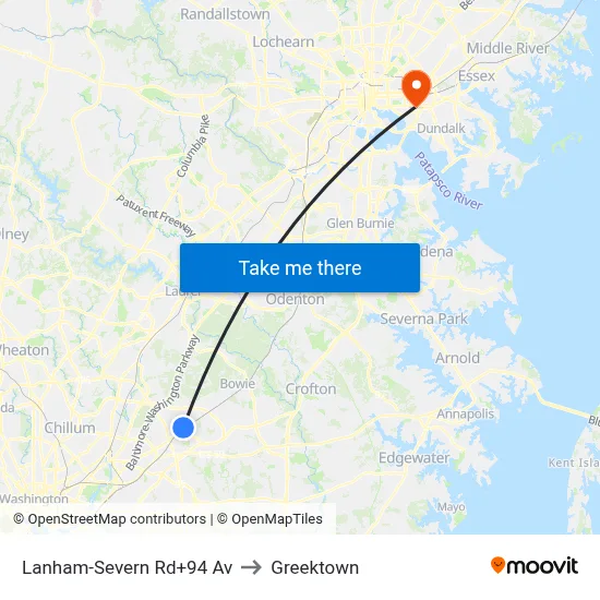 Lanham-Severn Rd+94 Av to Greektown map