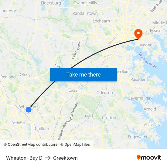 Wheaton+Bay D to Greektown map