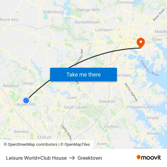Leisure World+Club House to Greektown map