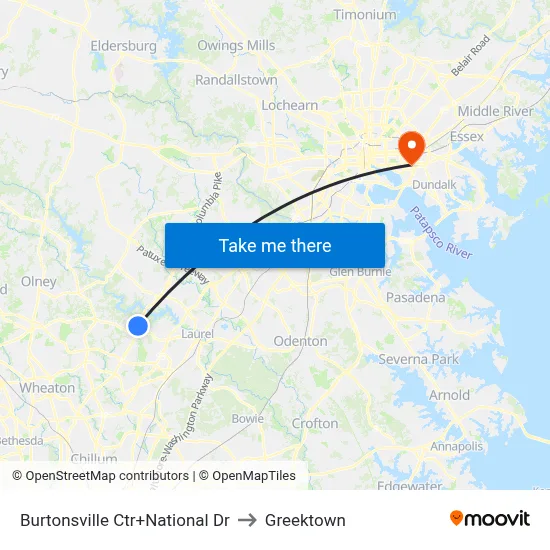 Burtonsville Ctr+National Dr to Greektown map
