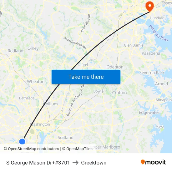 S George Mason Dr+#3701 to Greektown map