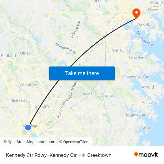 Kennedy Ctr Rdwy+Kennedy Ctr to Greektown map
