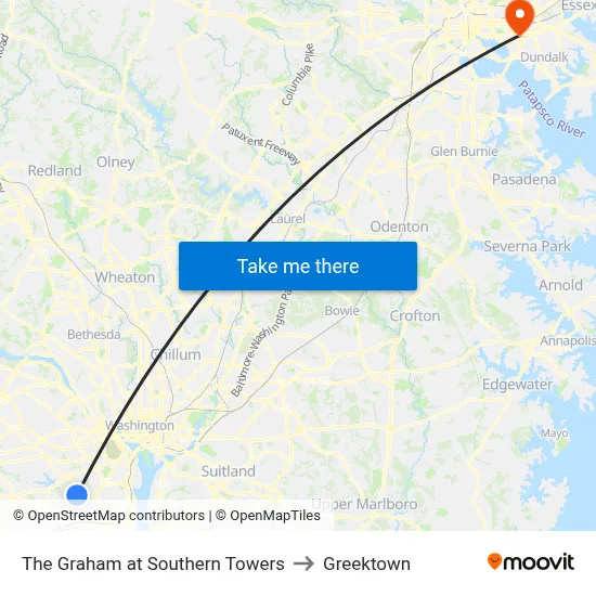 The Graham at Southern Towers to Greektown map