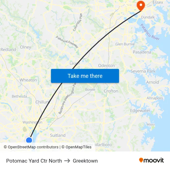 Potomac Yard Ctr North to Greektown map